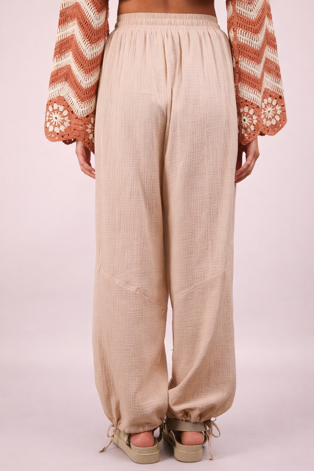 Natural Gauze Cinched Hem Pants