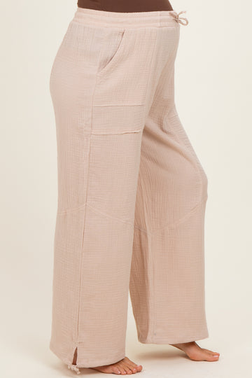 Natural Gauze Cinched Hem Maternity Pants