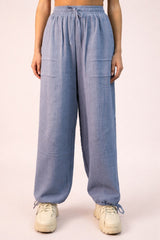 Blue Gauze Cinched Hem Maternity Pants