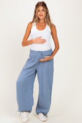Blue Gauze Cinched Hem Maternity Pants