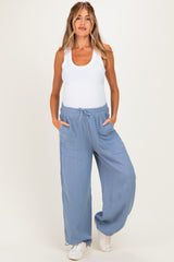 Blue Gauze Cinched Hem Maternity Pants