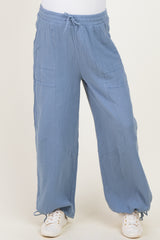 Blue Gauze Cinched Hem Maternity Pants