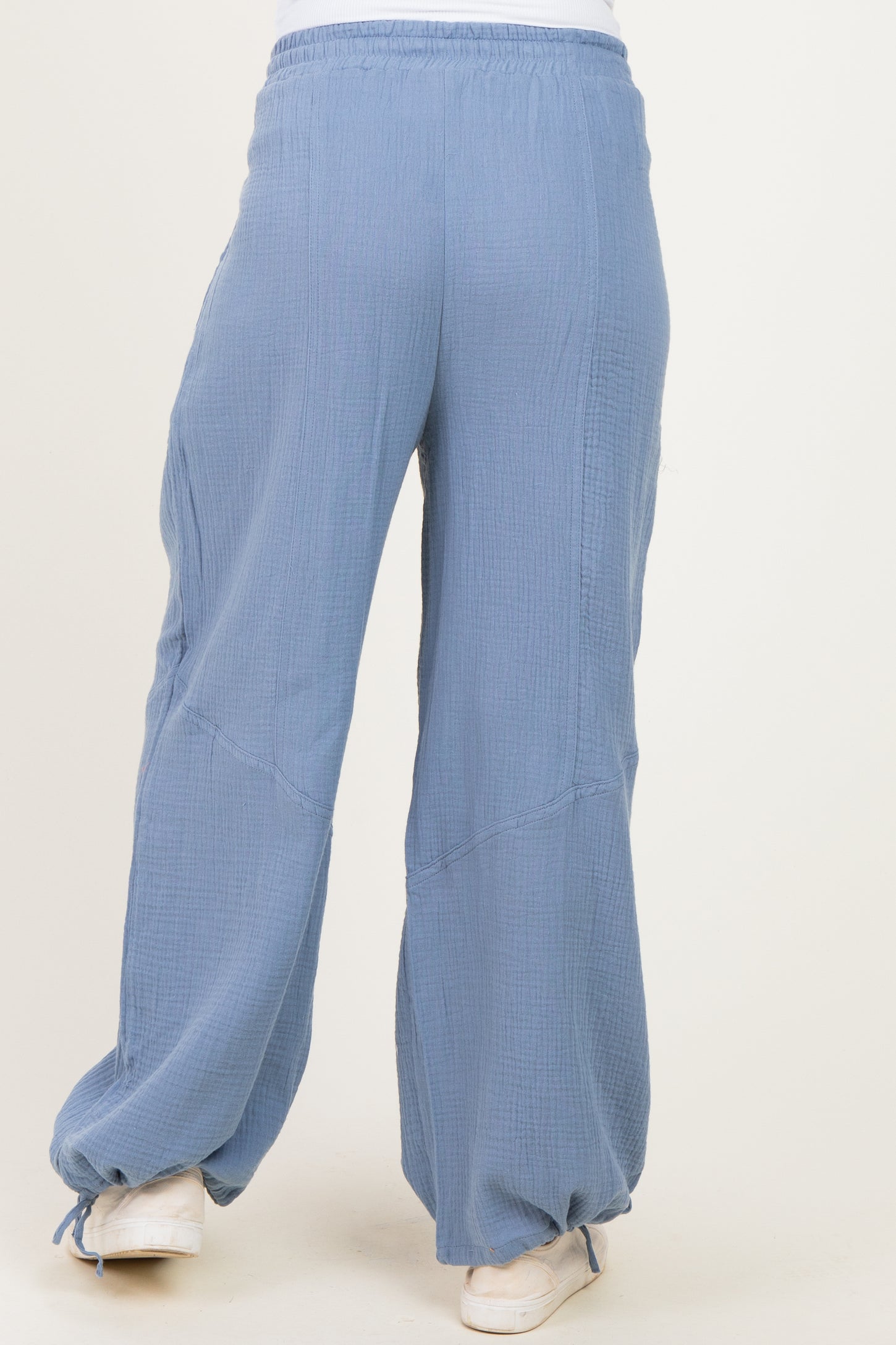 Blue Gauze Cinched Hem Maternity Pants