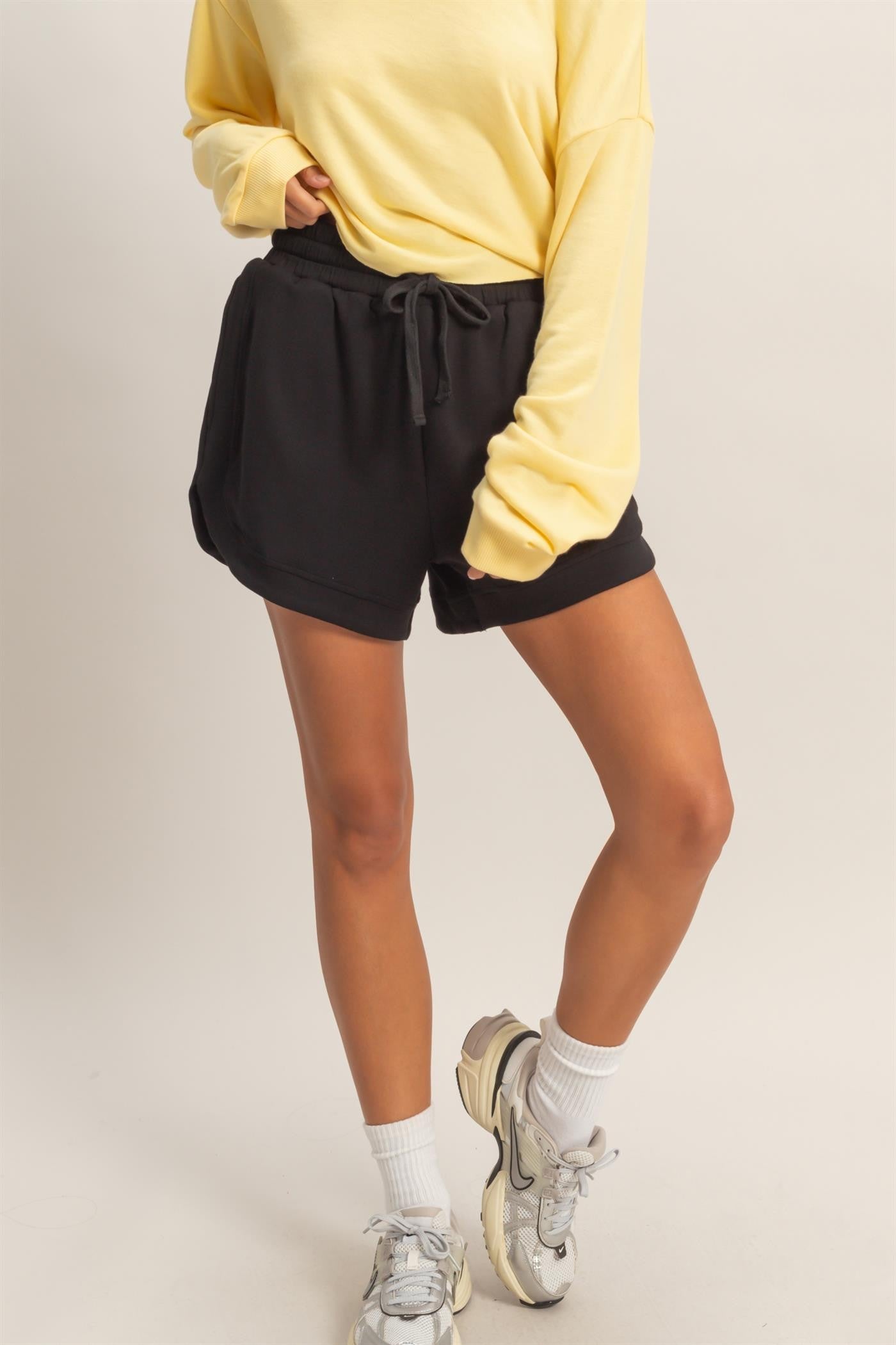 Black Drawstring Relaxed Fit Shorts