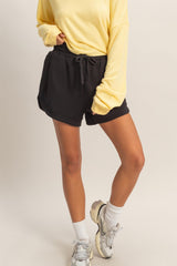Black Drawstring Relaxed Fit Shorts