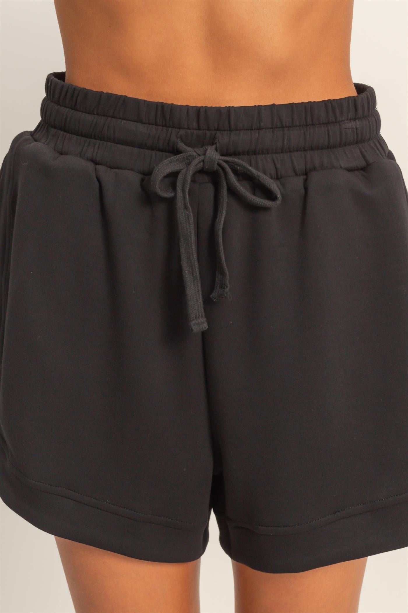 Black Drawstring Relaxed Fit Shorts