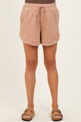 Light Taupe Drawstring Relaxed Fit Maternity Shorts