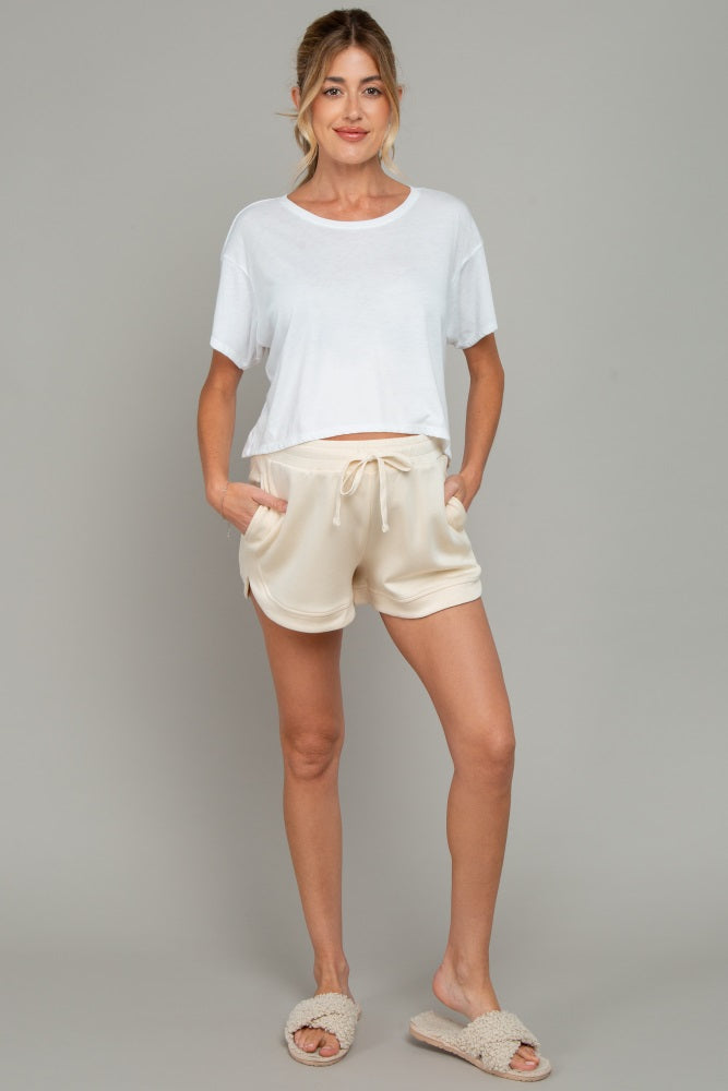 Cream Drawstring Relaxed Fit Maternity Shorts