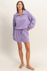 Dusty Purple Drawstring Relaxed Fit Shorts