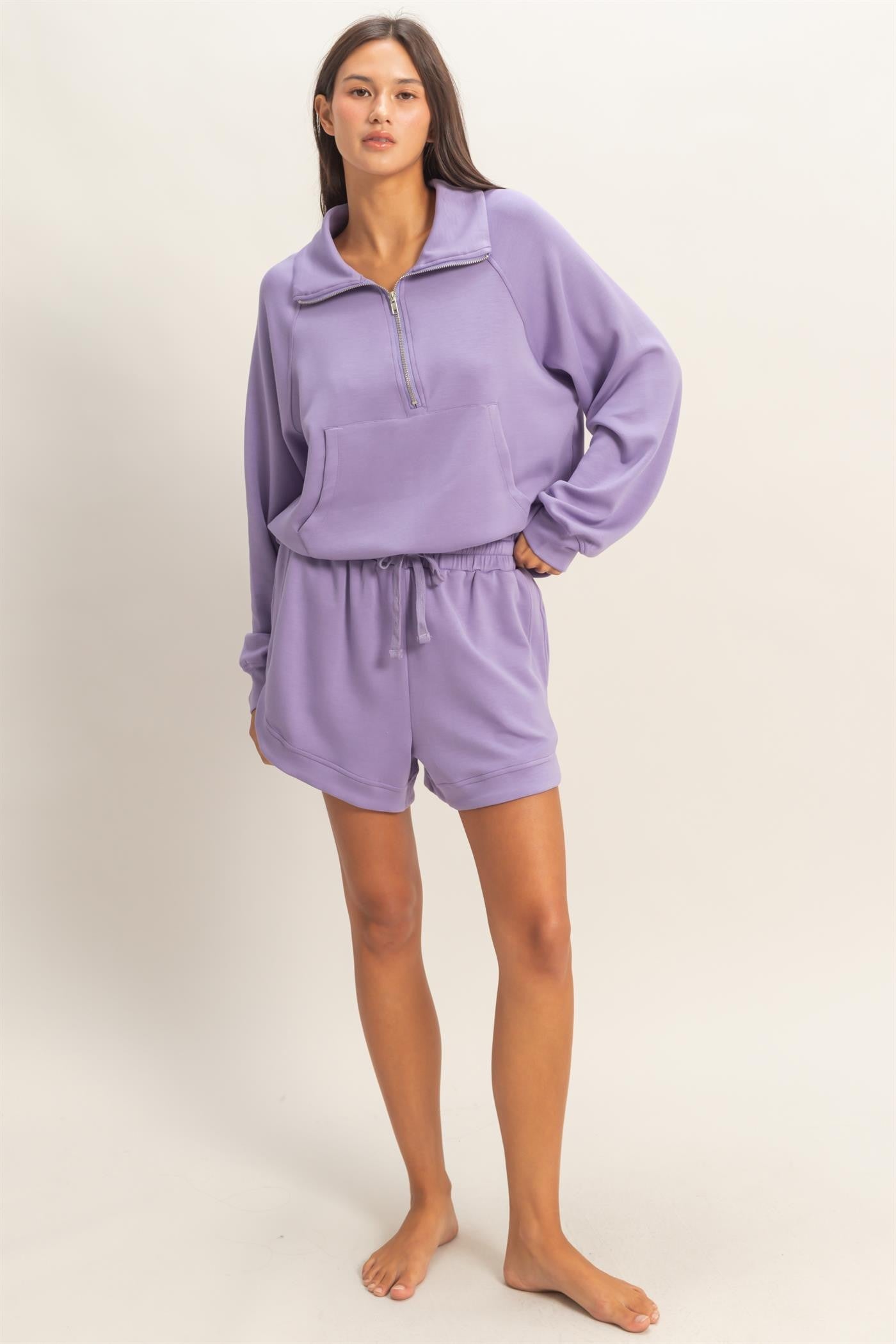 Dusty Purple Drawstring Relaxed Fit Shorts
