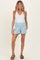 Light Blue Smocked Waist Mineral Wash Maternity Shorts