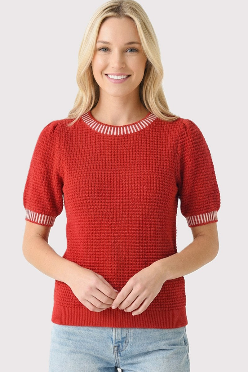 Red Waffle Knit Sweater Top