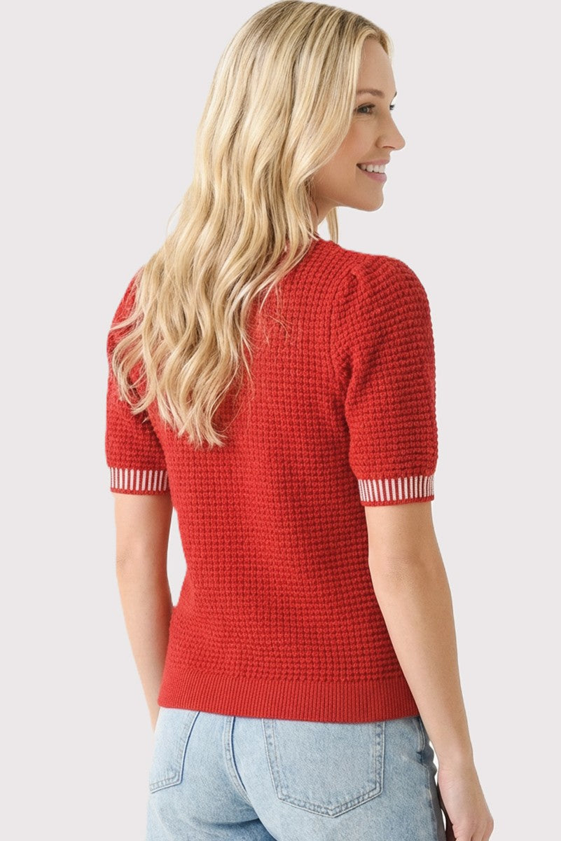 Red Waffle Knit Sweater Top