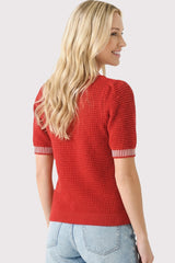 Red Waffle Knit Sweater Top