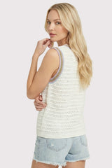 Off White Crochet Trim Pointelle Knit Tank