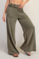 Olive Mineral Wash Wide Leg Pants