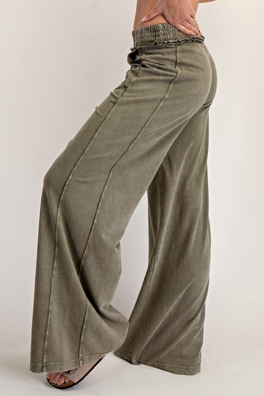 Olive Mineral Wash Wide Leg Pants