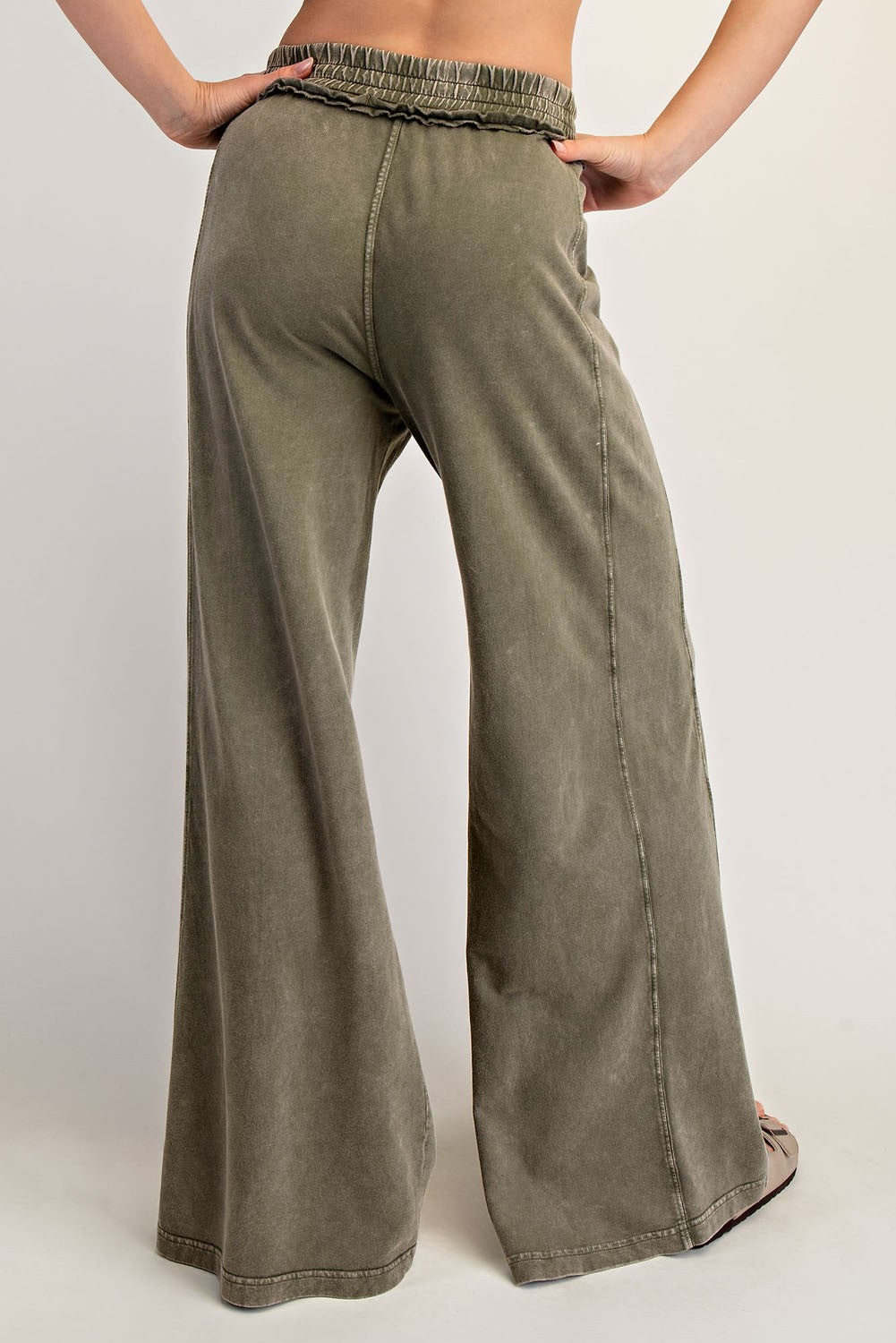 Olive Mineral Wash Wide Leg Pants