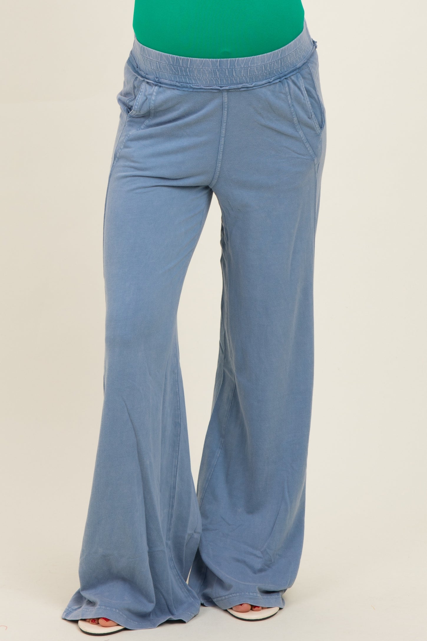 Dusty Blue Mineral Wash Wide Leg Maternity Pants