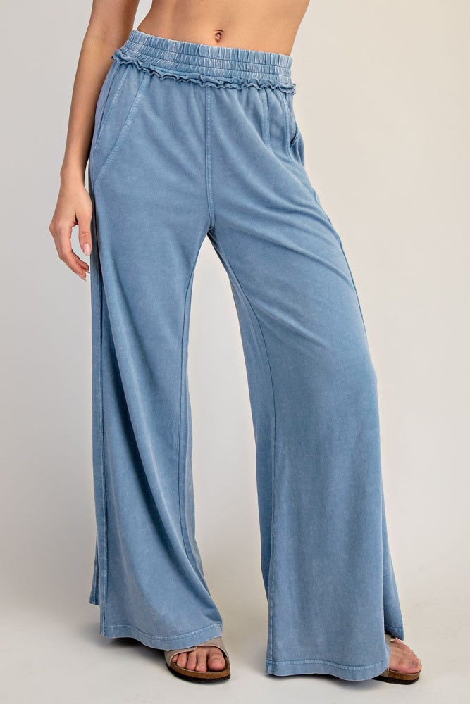 Dusty Blue Mineral Wash Wide Leg Pants