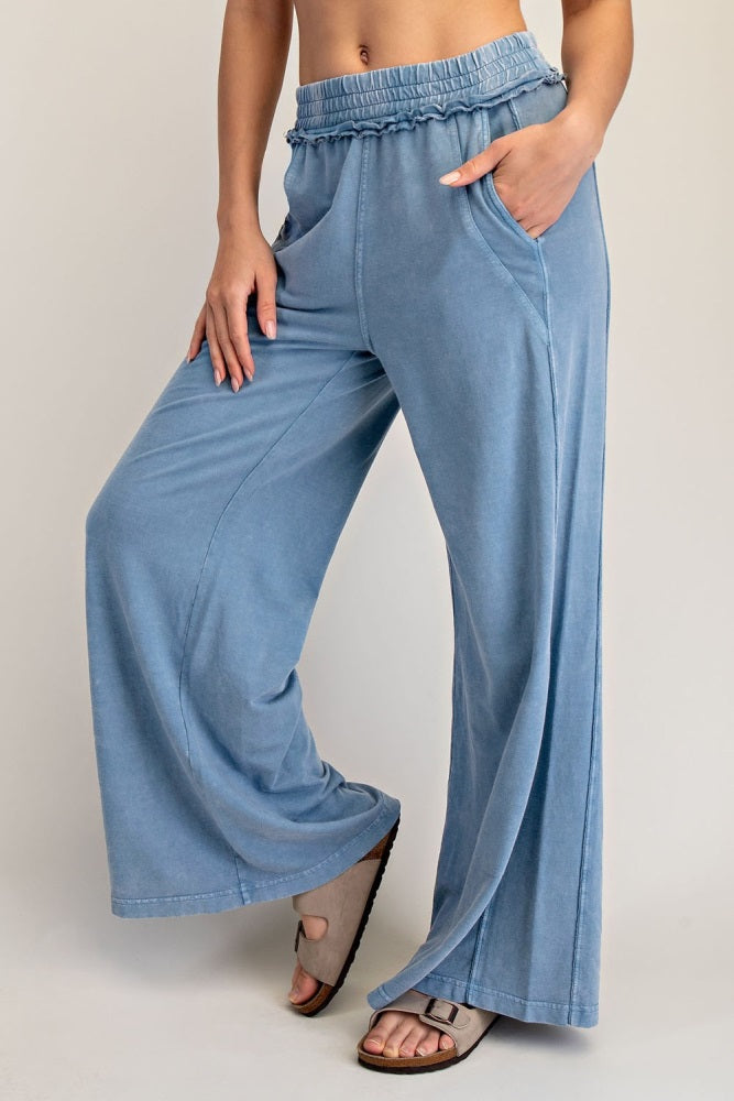 Dusty Blue Mineral Wash Wide Leg Pants
