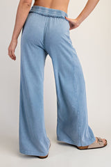 Dusty Blue Mineral Wash Wide Leg Pants