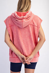 Red Mineral Wash Sleeveless Hoodie