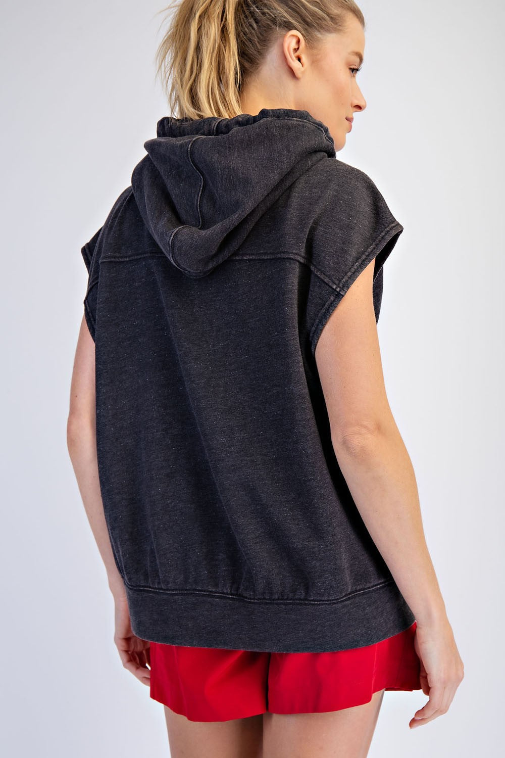 Black Mineral Wash Sleeveless Hoodie