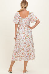 Ivory Floral Flutter Sleeve Midi Dress