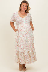 Ivory Floral V-Neck Maternity Plus Maxi Dress