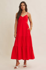 Tomato Red Tiered Maxi Dress