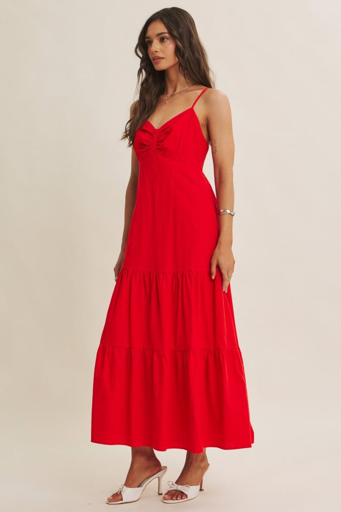 Tomato Red Tiered Maxi Dress
