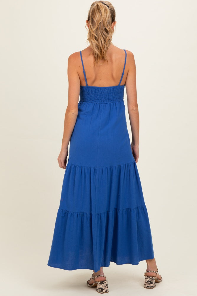 Royal Blue Tiered Maternity Maxi Dress