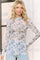 Blue Floral Sheer Mesh High Neckline Top