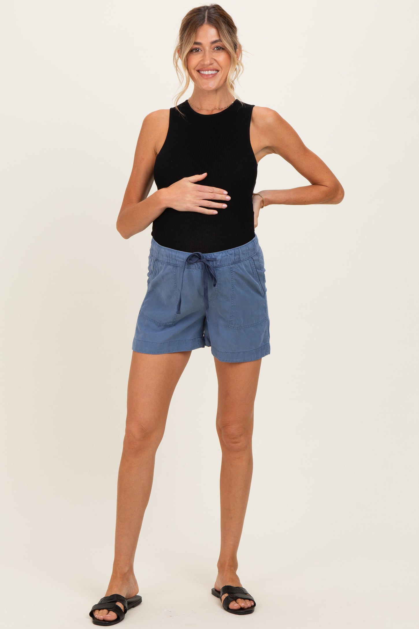 Blue  Pull On Maternity Short