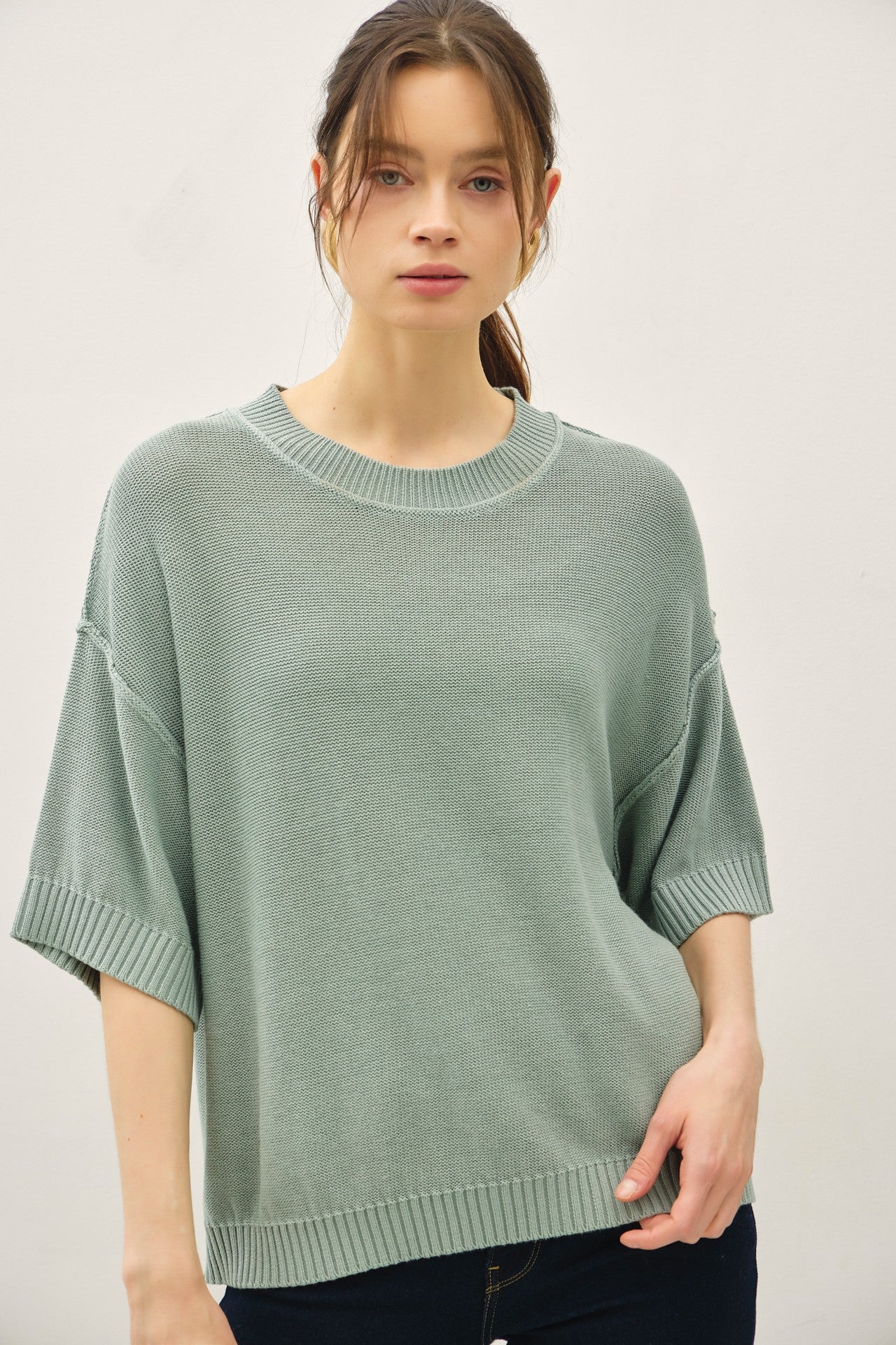 Jade Oversize Cut Sweater Maternity Top With Raw Edge