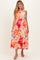 Coral Floral Pleated Maternity Midi Dress