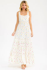 Ivory Floral Tiered Shoulder Tie Maternity Maxi Dress