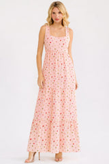Blush Floral Tiered Shoulder Tie Maternity Maxi Dress