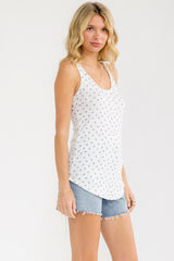Blue Floral Pointelle Knit Button Tank Top