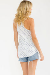 Blue Floral Pointelle Knit Button Tank Top