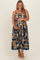 Dark Teal Damask Sleeveless Maternity Plus Maxi Dress