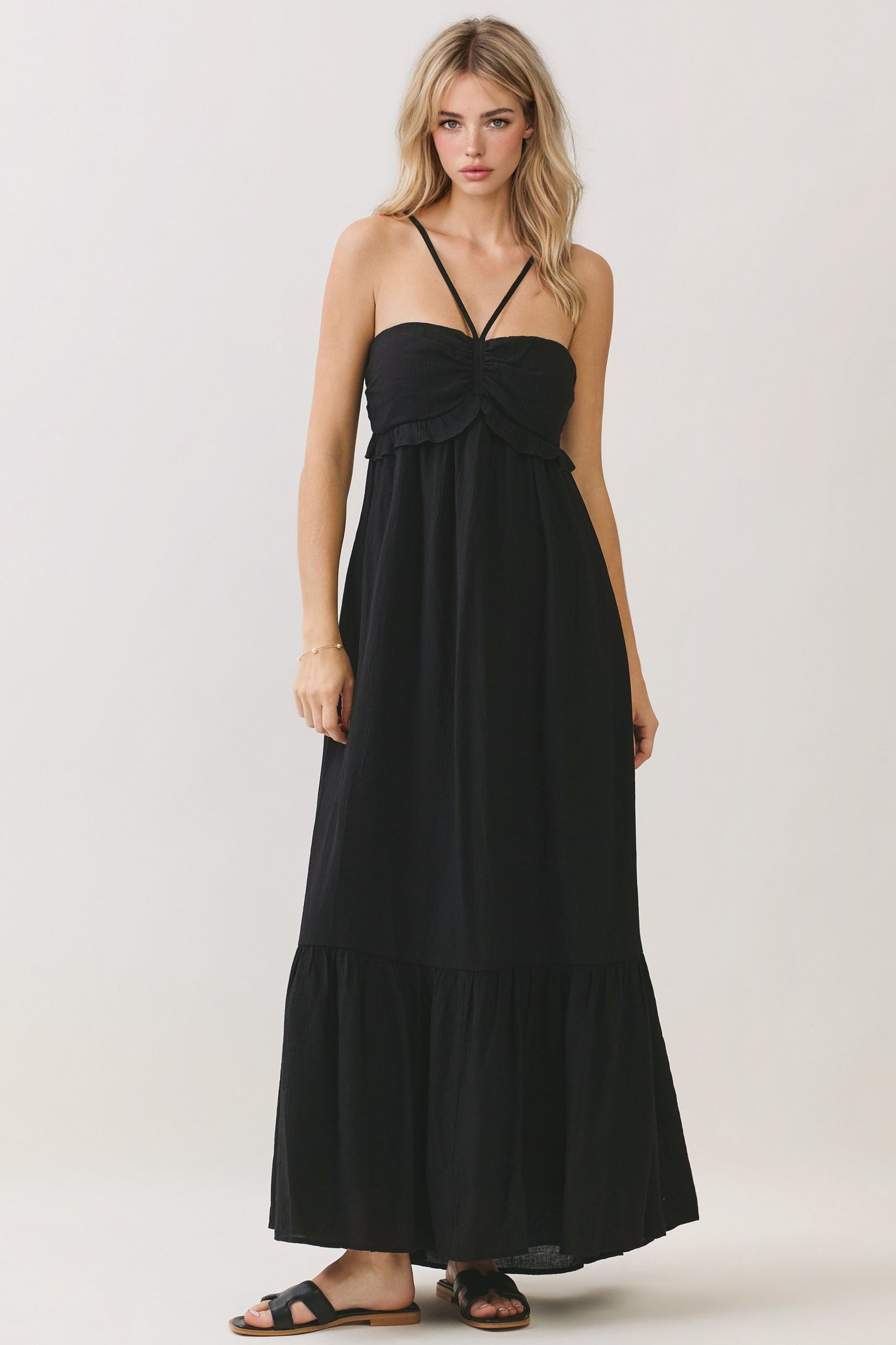Black Halter Neck Tiered Cutout Maternity Maxi Dress