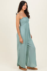 Sage Smocked Wide Leg Adjustable Strap Jumpsuit