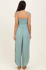 Sage Smocked Wide Leg Adjustable Strap Jumpsuit