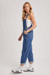 Navy Distressed Denim Overalls