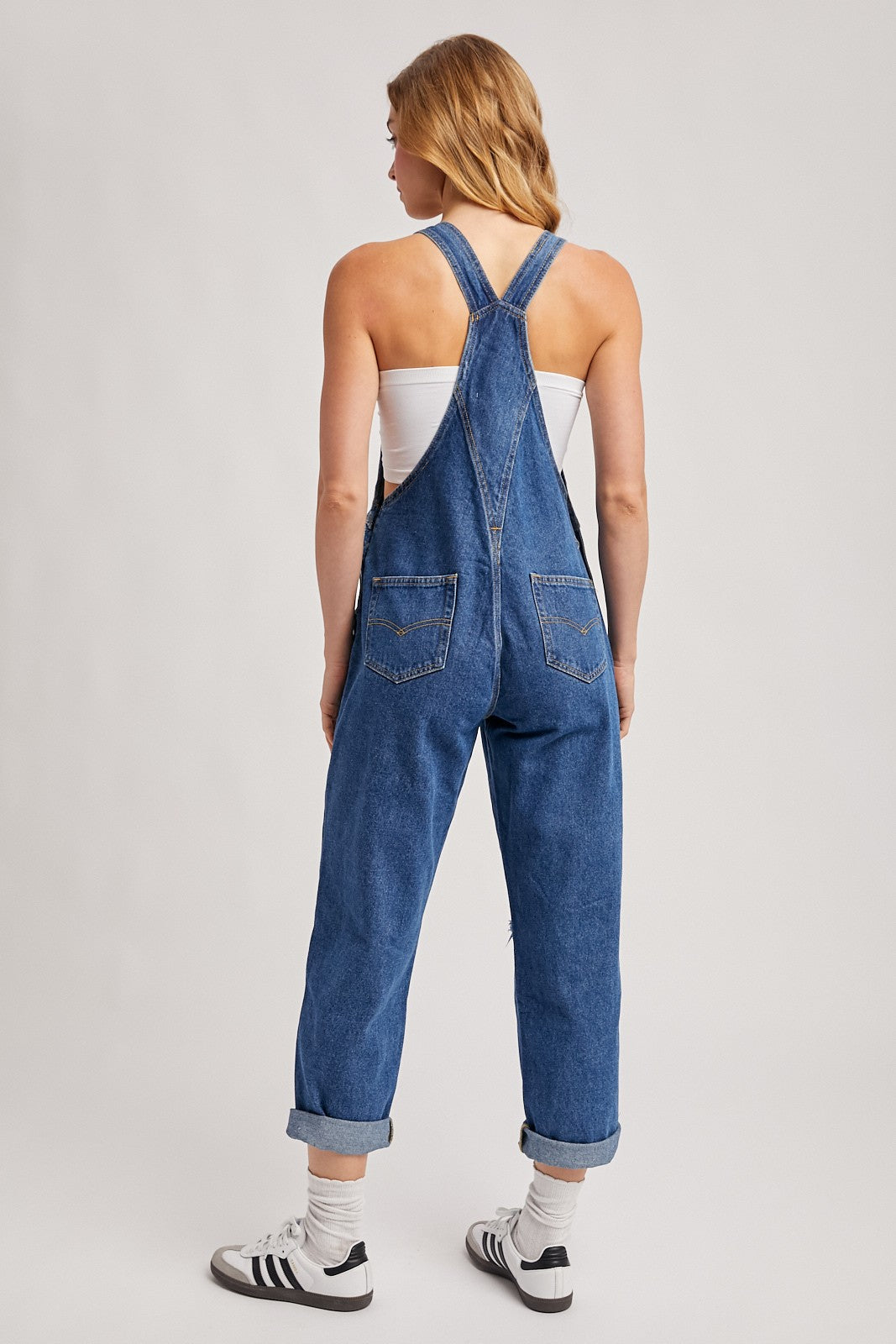 Navy Distressed Denim Overalls