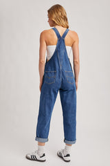 Navy Distressed Denim Overalls