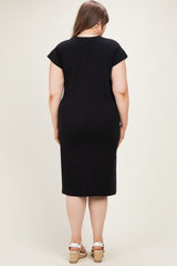 Black Plus Round Neck Maternity Short Sleeve Midi Dress