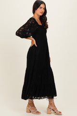 Black Lace Smocked Midi Dress